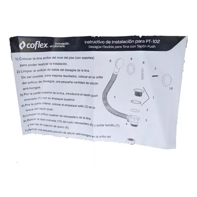 Coflex Desague Para Tina De Baño Flexible Tapon Metalico Cromo