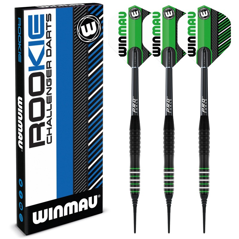 WINMAU Rookie Green Softip (Plastic Tips) Brass Darts Set |