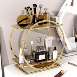 YIWANFW Perfume Organizer for Dresser, 2 Tier Bathroom Counter Organizers and Storage, Gold Makeup Organizer for Vanity, Bathroom Accessories & Decor, Skincare Perfume Trays Cosmetic Display Holder