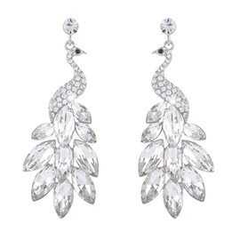 EVER FAITH Bridal Peacock Dangle Earrings Austrian Crystal - Silver-Tone Clear