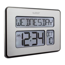 La Crosse Technology C86279 Atomic Full Calendar Clock with Extra Large Digits, Grey, 11.25 in. x 2.10 in. x 12.00 in.