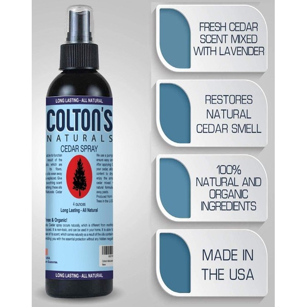 Colton's Natural Cedar Spray – 4 ounce – With Lavender Extract – Non-Chemical Wood Protection – for Cedar Wood – Restores Scent 4oz Bottle – Closets & Drawers