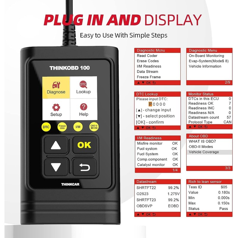thinkcar THINKOBD 100 OBD2 Escáner Automotriz, Lector de Códigos Universal,