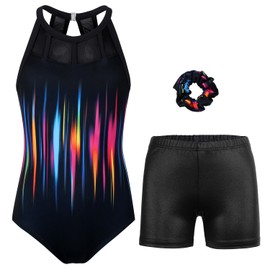 JOYSTREAM Gymnastics Leotards for Girls With Shorts Sparkly Ballet Dance Mesh Tank Activewear Multicolor Wave,6-7Years