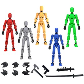 Schythely Titan T13 Action Figures Set -(Assembly Required) Robot Action Figure Fidget Toys for Nova N13 Anime Figures with 3D Lucky Dummy 13 Robot Figures Multi Movable (Green+Red+Yellow+Blue+Grey)
