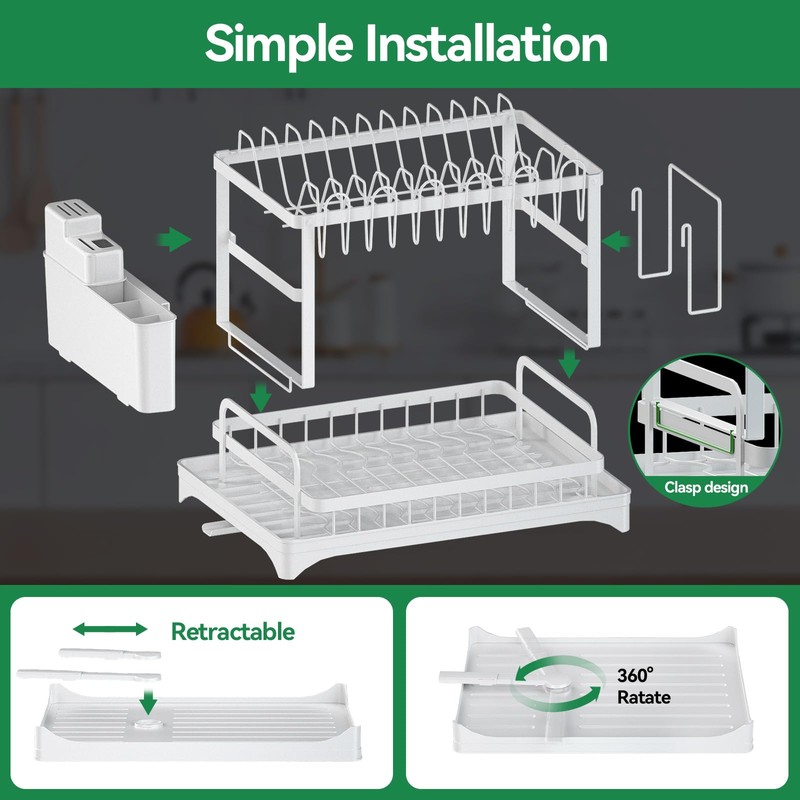 QECOUI 2 Tier Dish Drying Rack for Kitchen Counter, Dish