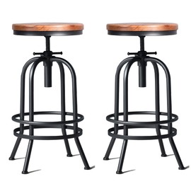 Diwhy Industrial Bar Stool-26-32 Inch Adjustable Swivel Metal Wood Stool Counter Height Bar Stool with Footrest-for Kitchen,Dining Side Chair,Pub,Bistro (Black 2pcs)