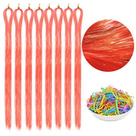 Hair Tinsel Extensions Orange 44 Inch Glitter Tinsel Hair Kit Sparkling Fairy Hair Accessories for Women Kids Girls 8 Pcs 200 Strands/Pcs