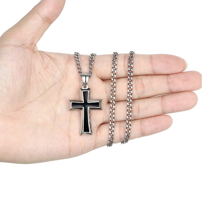 Reve Stainless Steel Black & Silver Cross Pendant Necklace for