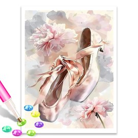 MOER SKY Diamond Painting for Adults 5D Watercolor Ballet Shoes Full Drill Diamond Art Kit DIY The Ballet Shoes Gem Painting Set Bedroom Living Room Wall Decor Gifts 12x16 inch