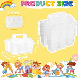NINU Classroom Caddy Storage Basket with Handle, Plastic Arts Office Crafts Caddy 4 Compartments for Kids, Pencil, Crayon, Marker, School Supplies - 6 Pack Clear