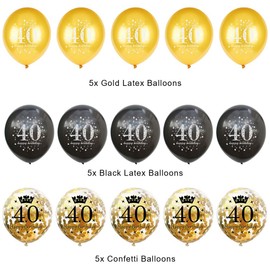 onehous 40th Birthday Decorations for Men Women, Happy 40th Birthday Balloons for Him Her, Black Gold Confetti Balloons for 40th Birthday Anniversary Party Supplies, 40 Year Old Party Decorations