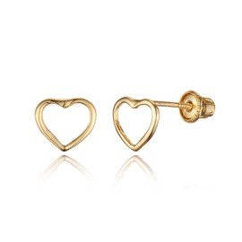 14k Yellow Gold Plain Open Heart Children Screwback Baby Girls Stud Earrings