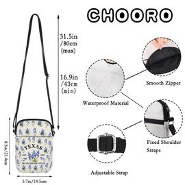 CHOORO Texas Bluebonnet Crossbody Bag Texas State Flower Bluebonnet 1845 Sling Bag Texas Bluebonnet Flower Gift (Bluebonnet B)