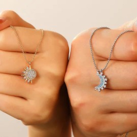 6 Piezas Collar Pulsera Anillo Sol Y Luna Joyería Pareja