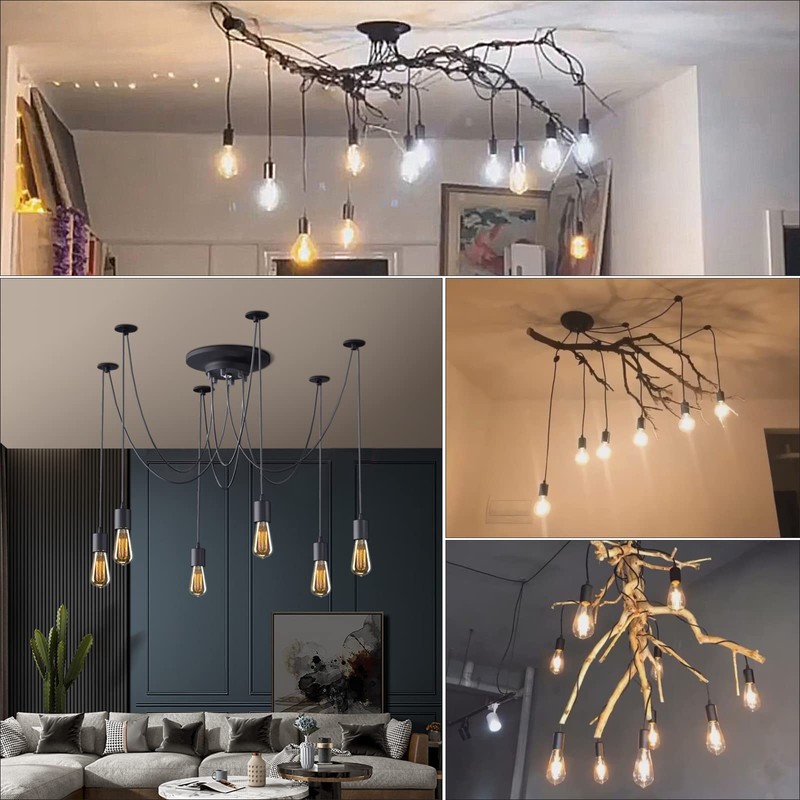 Fuloon Vintage Edison Multiple Ajustable DIY Ceiling Spider Lamp Light