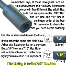 Hole Saw Extension 12" Long 7/16" Hex Male to 7/16" Hex Female, use with 7/16 Hole Saw Arbor to Drill Deep Holes in Masonry Wood 12" Long Hole Saw Mandrel Extension Bar 7/16 Hex end for 1/2" Chuck