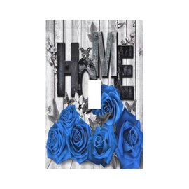 Blue Rose Single Toggle Light Switch Cover Plate 1 Gang Decorative Wall Plate Wooden Device Electric Switchplate for Home Country Decor Mid Size