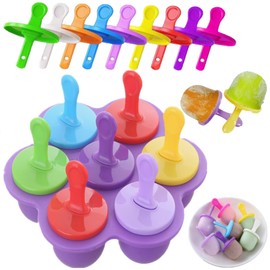 Silicone Popsicle Molds Mini 7-Cavity DIY Ice Pop Mold With Colorful Sticks and Drip-guards Baby Food Storage Container Reusable Non-Stick Food Grade Popsicle Makers (Dark Purple)