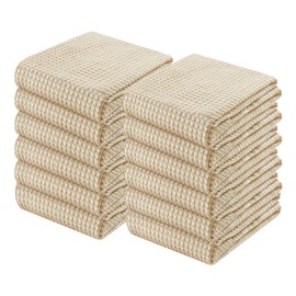 HEIRLOOM COMFORT 12 Pack 100% Cotton Dual Tone Waffle Weave Kitchen Towels, 16x26 Inch, Super Absorbent, Fast Dry Dishcloth Set, Soft Hand Towels for Cleaning, Durable, Beige