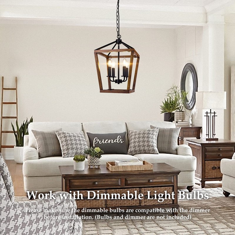 Farmhouse Chandelier Light Fixture for Kitchen Dining Room, 4-Light Rustic