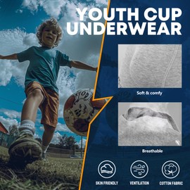 Davion 2-Pack Boys Underwear with 1 Soft Protective Athletic Cup Youth Briefs for Football, Baseball, Lacrosse(Light Grey-L)