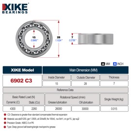 XiKe 2 x 6902 C3 ball bearings, 15 x 28 x 7 mm, open and chrome steel, suitable for DIY, cars, motorcycles, ATV, transmission, engine, CNC, industry, agriculture, technology, garden machines.