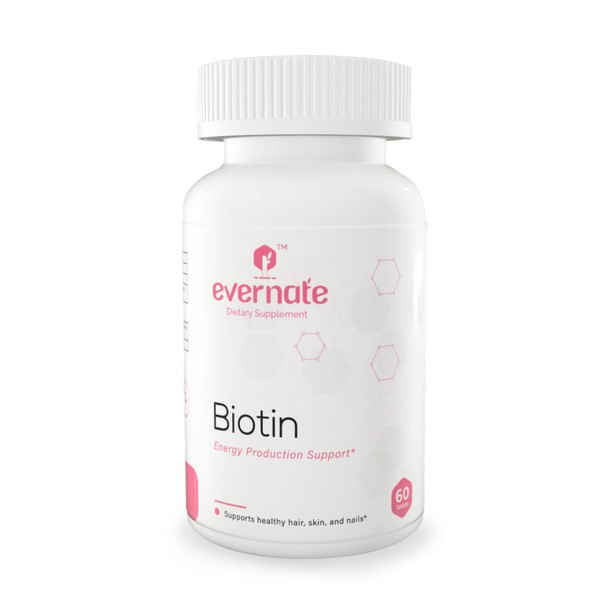 Evernate Biotin I Stronger Hair, Skin & Nails with Biotin Vitamin I Promote Hair Growth & Reduce Hair Loss in Women & Men I Non-GMO & Gluten Free I Easy to Swallow I 60 Tablets