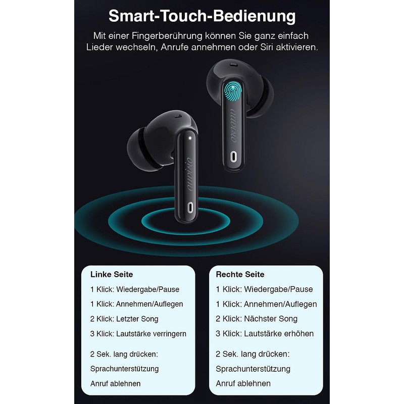 auvisio Commuter Headphones: Wireless In-Ear Headphones with Charging Case, Noise