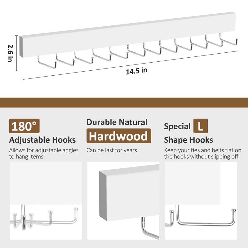 ZEDODIER 2 Pack Wodden Tie Hanger Wall Mounted, Space Saving