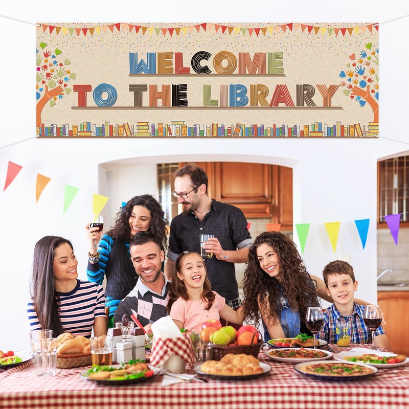 WeBenison Large Welcome to Library Banner I Love Books Backdrop
