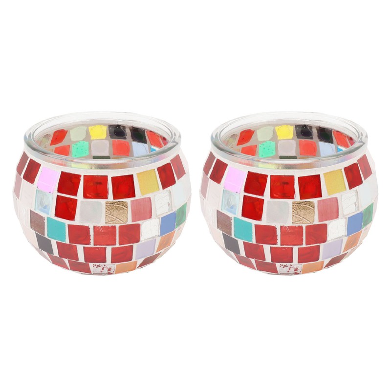 2PCS Mosaic Glass Tea Light Holder Romantic Deocrative Scented Candle