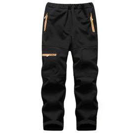 linlon Kids Boy's Snow Waterproof Pants Youth Fleece Lind Hiking Softshell Warm Insulated Ski Trousers,9056-Black-M (6-7 Years)