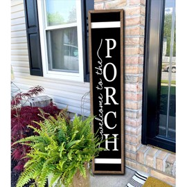 Welcome To The Porch Sign For Front Porch Standing 45"X9" Wood Frame Large Rustic Farmhouse Outdoor Tall Board Welcome Sign Modern Home Outside Front Door Vertical Wall Decor (Wood Black)