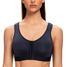 MELENECA Women's Front Closure Wirefree Post Surgery Plus Size Back Support Posture Bra Navy Blue 40DD