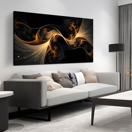 Ouzzlie Large Black Wall Art Abstract Wall Decor Gold Canvas Art Picture Artwork for Living Room Bedroom Office 29" x 59"