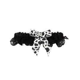 Wedding Reception Ceremony Black Satin Garter with Pearl Heart and Cow Print Bow