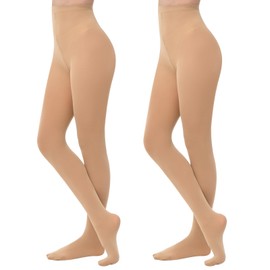 MANZI 2 Pairs Women’s Transition Ballet Stocking Tights Convertible Dance Performance Tights for Women Light Suntan M-L