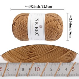 NICEEC 4 Skeins Soft Baby Cotton Yarn, 4 Ply, DIY Craft, Fingering Weight, Blanket Yarn for Crochet & Knitting, Total 700yds/7.05oz - Light Brown