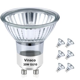 Vinaco GU10 Bulb, 6 Pack Halogen 120V 35W, Dimmable, MR16 GU10 Light Bulb with Long Lasting Lifespan, gu10+c for Track&Recessed Lighting, Gu10 Base Bulb, 35W MR16/FL/GU10, Warm White