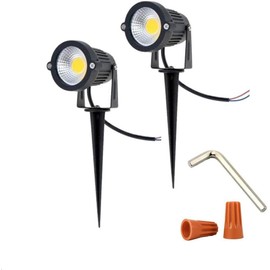 Youngine 12V Outdoor LED Lawn Light Lamps Landscape Spotlight 5W COB Garden Patio Wall Yard Path Decorative Lighting with Spiked Stand, Pack of 2 (Warm White), NO Plug