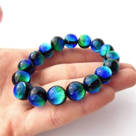 Gold Stone Keramarin Firefly Glass Bracelet, 0.5 inches (12 mm), Okinawa, Souvenir, Kerama Islands