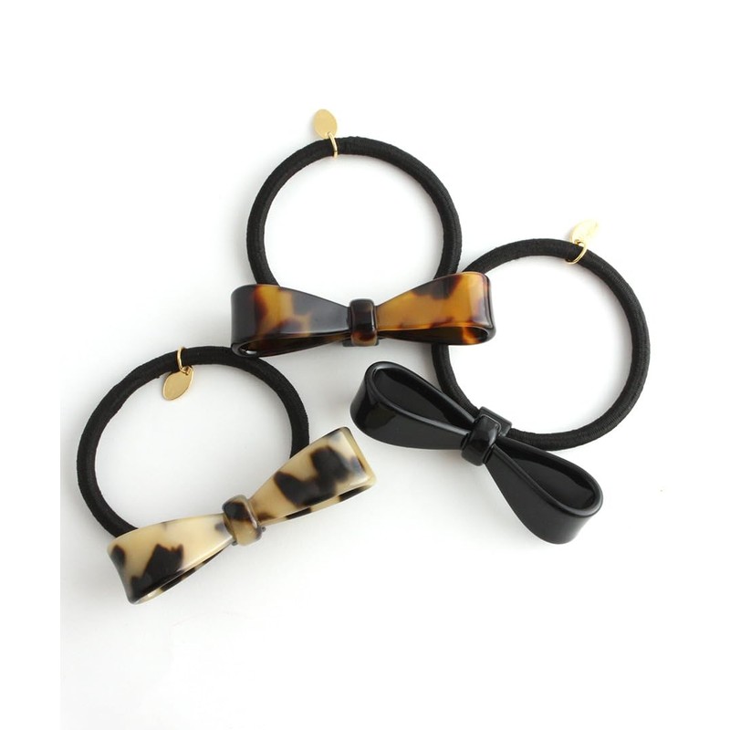 KOBE VINGTAINE H-643-BR Tortoise Shell Simple Ribbon Hair Elastic, Marble