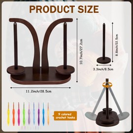 Yarn Holder for Knitting and Crocheting,Magnetic Yarn Ball Holder with Anti-Slip Pads,Yarn Holder Spinner for Crafts,Wooden Yarn Spinner for Crochet Well,Complimentary 9 Aluminum Oxide Crochet Hooks