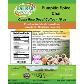 Pumpkin Spice Chai Costa Rica Decaf Coffee (Gourmet, Naturally Flavored, Whole Coffee Beans) (16 oz, ZIN: 570135) - 2 Pack