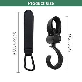 Pack of 4 Pram Hooks, Bag Hooks, Pram Hook Clips, Degree Rotatable Pram Hooks, Carabiner Hook, PU, Universal Buggy Clips for Backpack, Changing Bag, Handbag