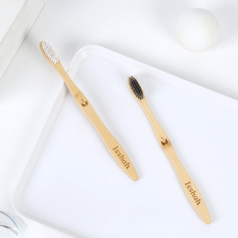 Isshah Biodegradable Eco-Friendly Natural Bamboo Charcoal Toothbrushes, FSC Certified and