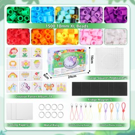 Mardo 10 mm Ironing Beads Set, 1500 Pieces Ironing Beads for Children, XL Beads with Storage Box, Ironing Beads Plates, Pattern and Ironing Paper, Craft Beads Set, Bead Set Gift for Children