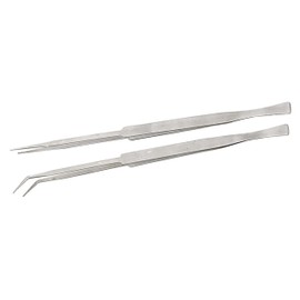 2 Piece Stainless Steel Extra Long (12") Tweezer Set - Straight And Angled Narrow Tip