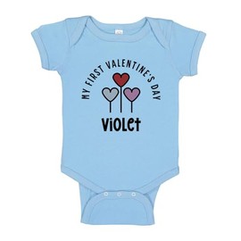 TATY Kids My First Valentine's Day Violet Baby Infant One Piece Bodysuit 12 Months Light Blue
